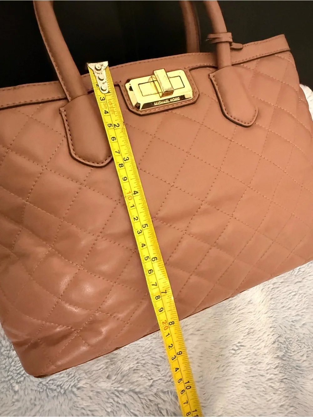 Michael Kors Quilted Satchel in Mauve Brown with Gold Hardware